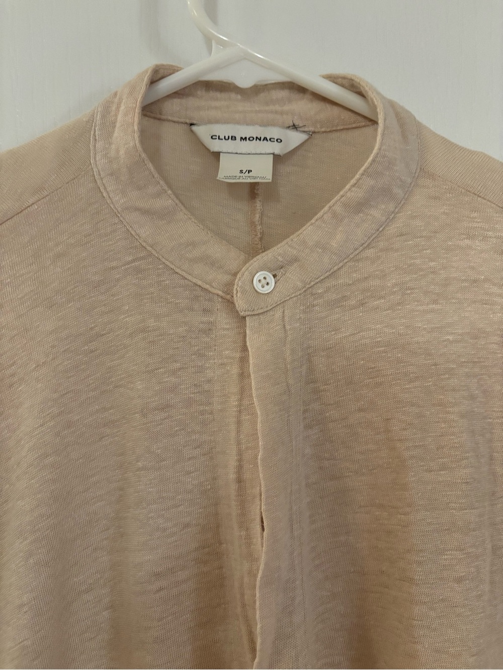 Club Monaco Beige Band-Collar Shirt